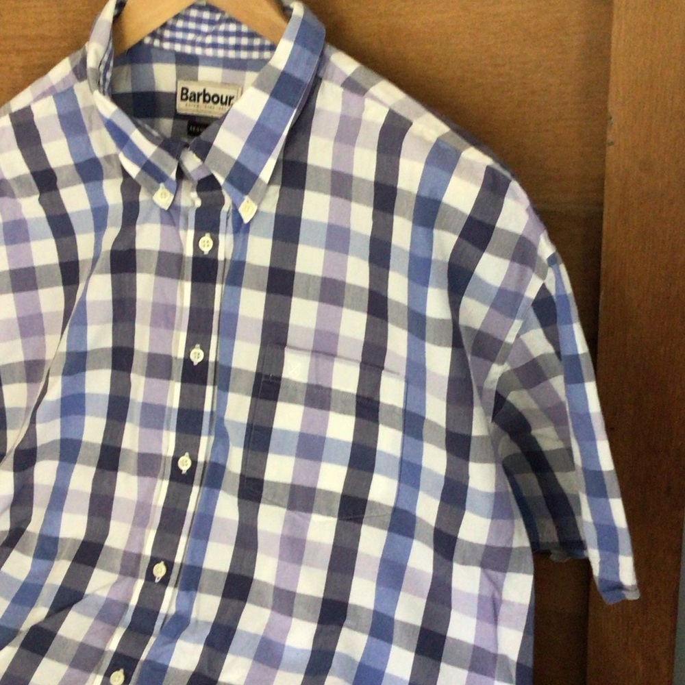 Barbour Men's Blue and White Plaid Shirt XXL